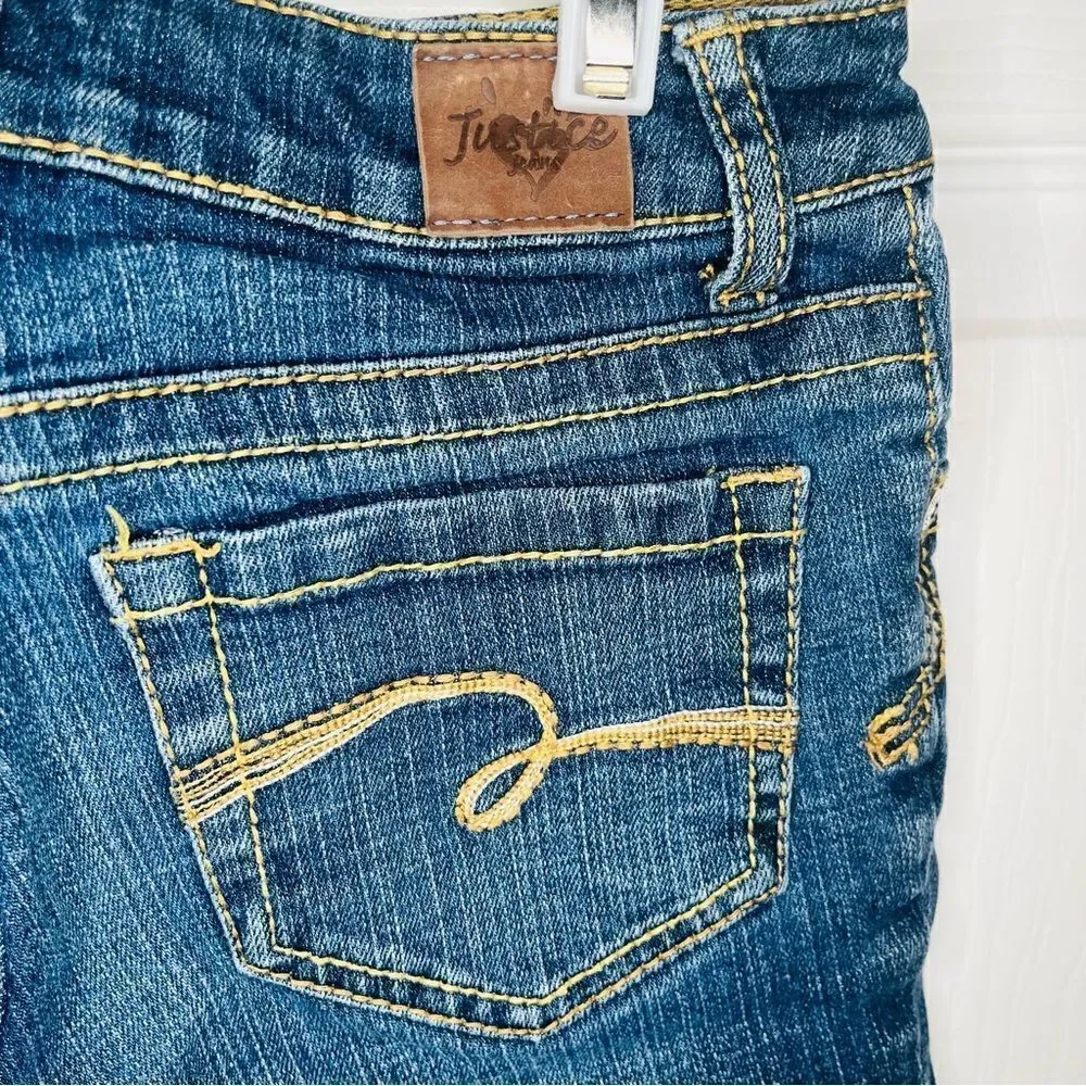 Justice Blue Denim Shorts Bermuda Cuff Hem Five Pocket Design Jean Short 10 Slim